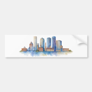Boston City Skyline Watercolor Modern Boston MA Bumper Sticker