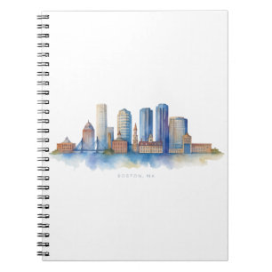 Boston City Skyline Watercolor Modern Boston MA Notebook