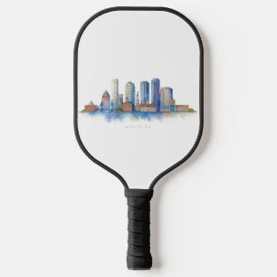 Boston City Skyline Watercolor Modern Boston MA Pickleball Paddle