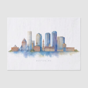 Boston City Skyline Watercolor   Modern Boston MA  Tissue Paper