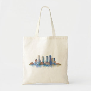 Boston City Skyline Watercolor Modern Boston MA Tote Bag