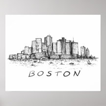 Boston Cityscape Ink Drawing