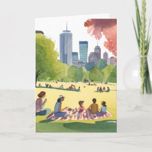 Boston Common Picnic   Summer Watercolor Painting Card