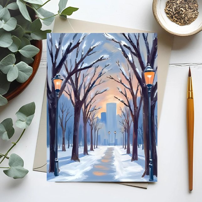 Boston Common Winter Snowfall Watercolor Postcard (Creator Uploaded)