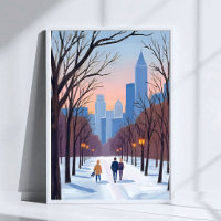 Boston Common Winter Watercolor Painting