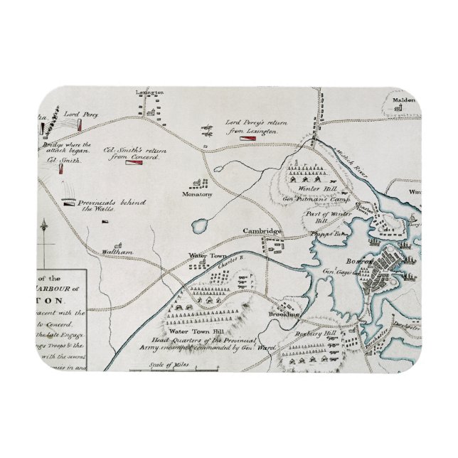 BOSTON-CONCORD MAP, 1775 MAGNET (Horizontal)