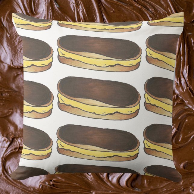 Boston Cream Pie Chocolate Eclair Dessert Pastry Cushion (Boston Cream Eclair Pillow)