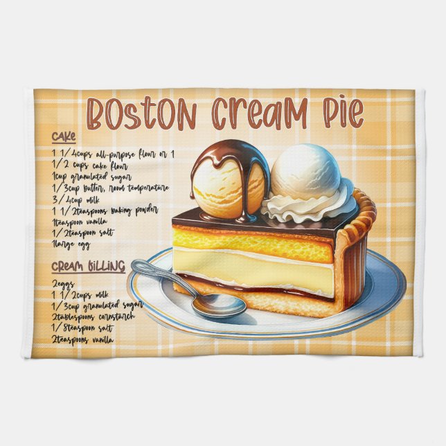 Boston Cream Pie Recipe Tea Towel (Horizontal)