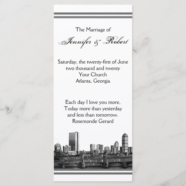 Boston Destination Wedding Program Programme (Front)