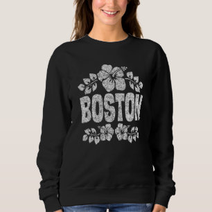 Boston Flowers Distressed White Print Sweatshirt
