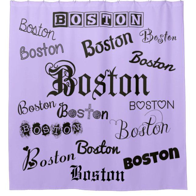 Boston Fonts on Lavender Shower Curtain (Front)
