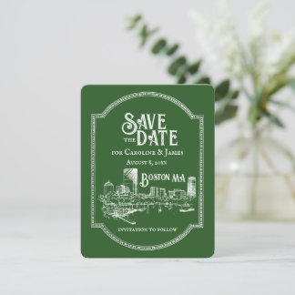 Boston Forest Green Save the Date Card