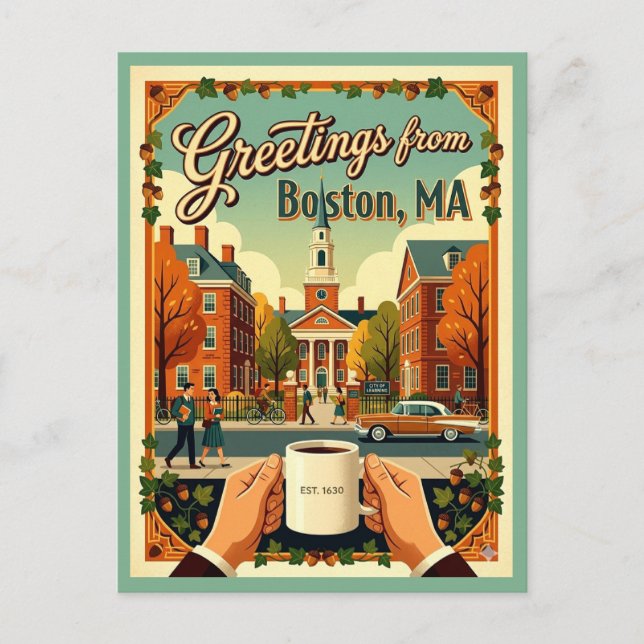 Boston Greetings Retro 1960s Academic Aesthetic Postcard (Front)