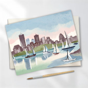 Boston Harbor Boston Massachusetts Watercolor Card