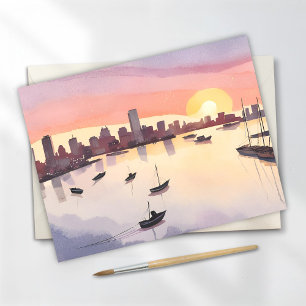 Boston Harbor   Watercolor City Massachusetts Card