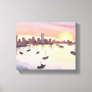 Boston Harbor Watercolor Cityscape Massachusetts Canvas Print