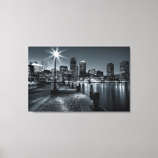 Boston Harbour B&W Night Canvas (Front)