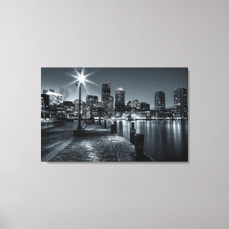 Boston Harbour B&W Night Canvas Print