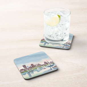 Boston Harbour Boston Massachusetts Watercolor Coaster