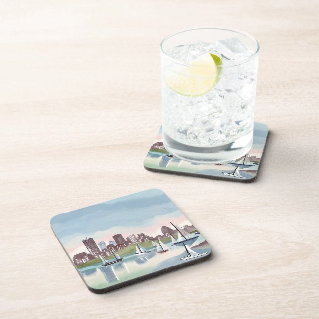 Boston Harbour | Boston Massachusetts Watercolor Coaster (Right Side)