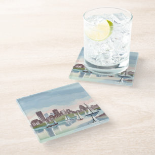 Boston Harbour   Boston Massachusetts Watercolor Glass Coaster