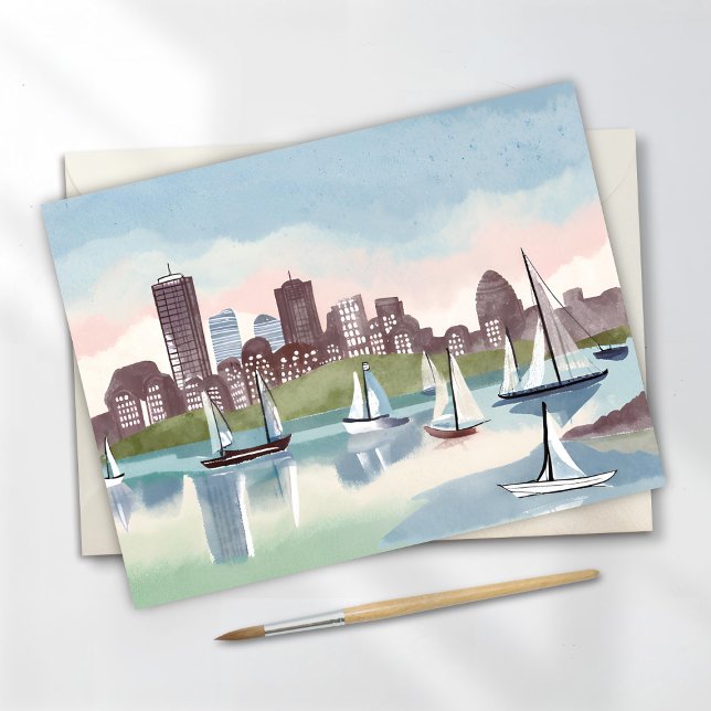 Boston Harbour | Boston Massachusetts Watercolor Postcard (Creator Uploaded)