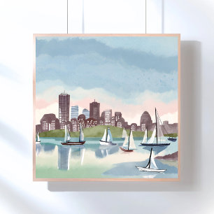 Boston Harbour Boston Massachusetts Watercolor Poster