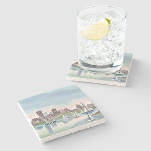 Boston Harbour   Boston Massachusetts Watercolor Stone Coaster