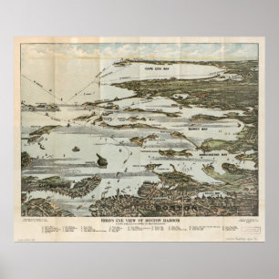 Boston Harbour MA 1920 Antique Panoramic Maps Poster