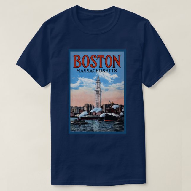 Boston Harbour Massachusetts Vintage Travel Poster T-Shirt (Design Front)