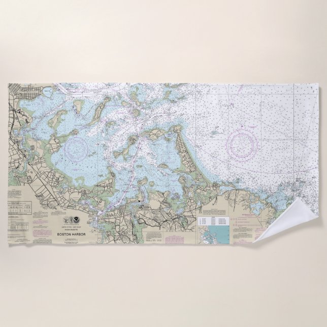 Boston Harbour Nautical Chart 13270 Beach Towel (Front)