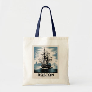  Boston Harbour Retro Tall Ship Classic Nautical Tote Bag