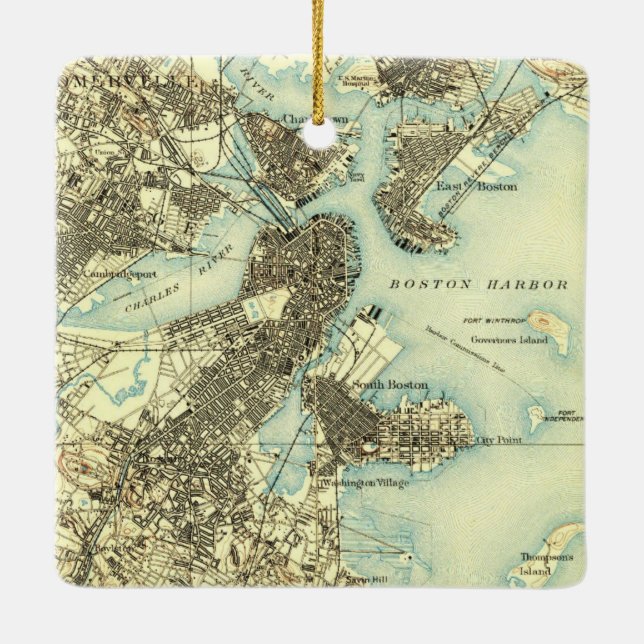Boston Harbour Vintage Map Ceramic Ornament (Back)