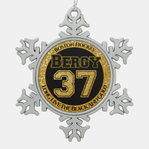 Boston Hockey Bergy 37 Snowflake Pewter Christmas Ornament