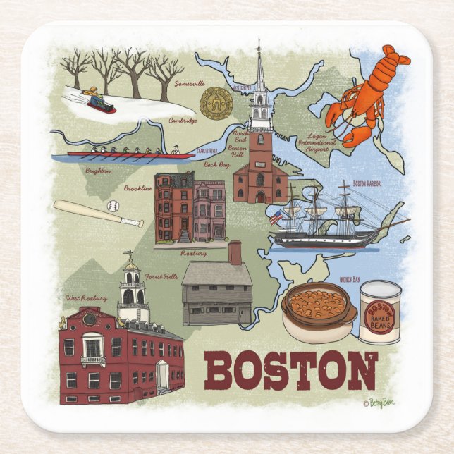 Boston Illustrated Map Coaster (Front)