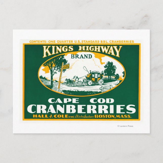 Boston Kings Highway Brand Cranberry Label Postcard (Front)