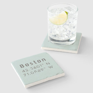 Boston Latitude Longitude Stone Coaster