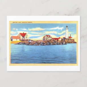 Boston Light, Boston Harbour Vintage Travel Postcard