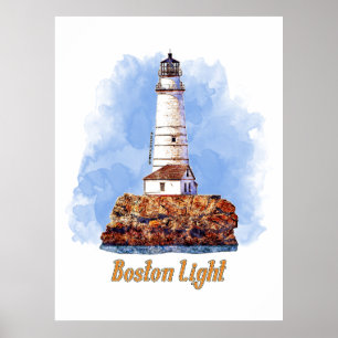 Boston Light Lighthouse Watercolor - Massachusetts Poster