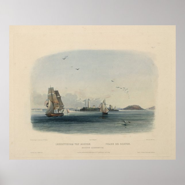 Boston Lighthouse: Historic Karl Bodmer Print (Front)
