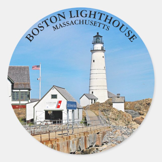 Boston Lighthouse, Massachusetts Round Sticker (Front)
