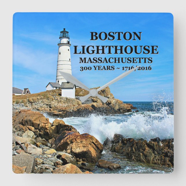 Boston Lighthouse, Massachusetts Square Wall Clock (Front)