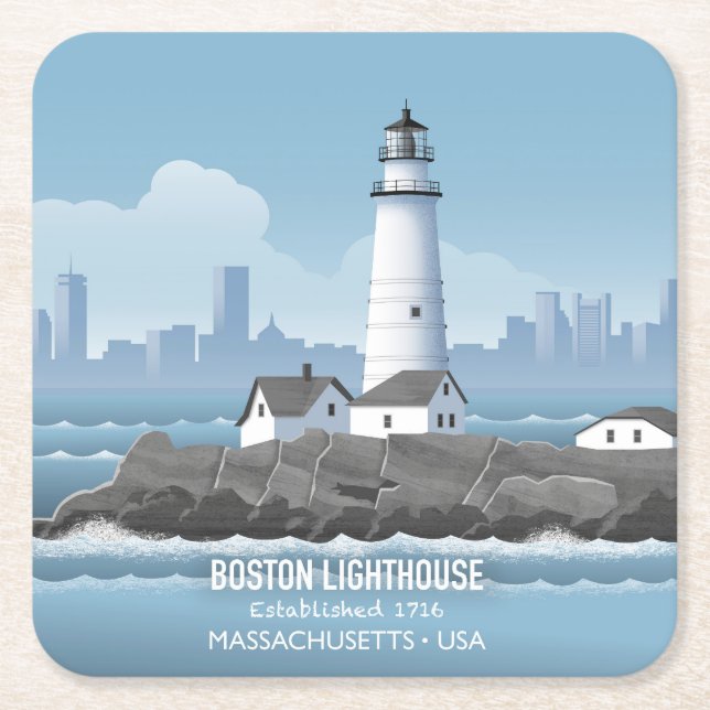 Boston Lighthouse Square Paper Coaster (Front)
