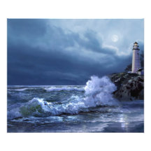 Boston lighthouse under the moonlight art print
