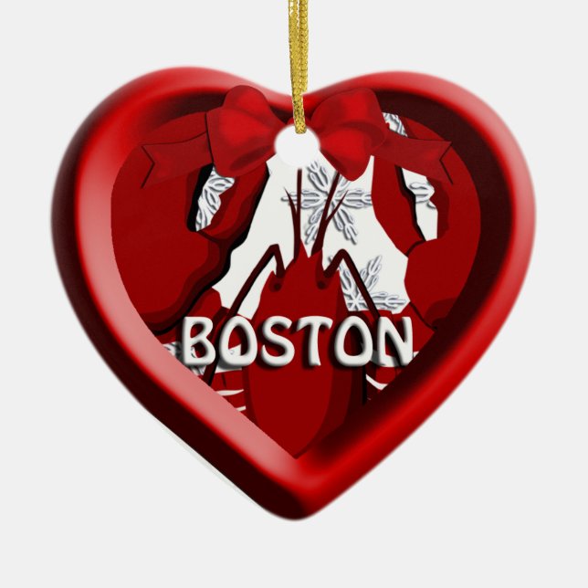 Boston Lobster Heart Christmas Ornament (Front)