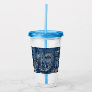 Boston MA  1700’s Coffee House Delft Blue Art  Acrylic Tumbler