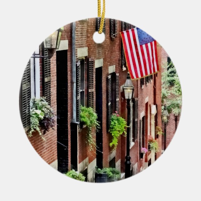 Boston MA - Acorn Street Ceramic Tree Decoration (Front)