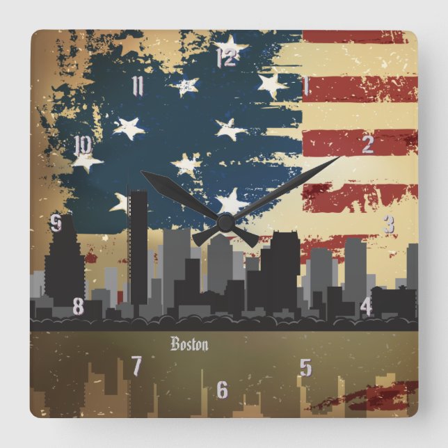 Boston, MA American Cities CityScape Wall Clock (Front)