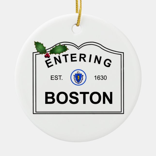 Boston MA Ceramic Tree Decoration (Front)