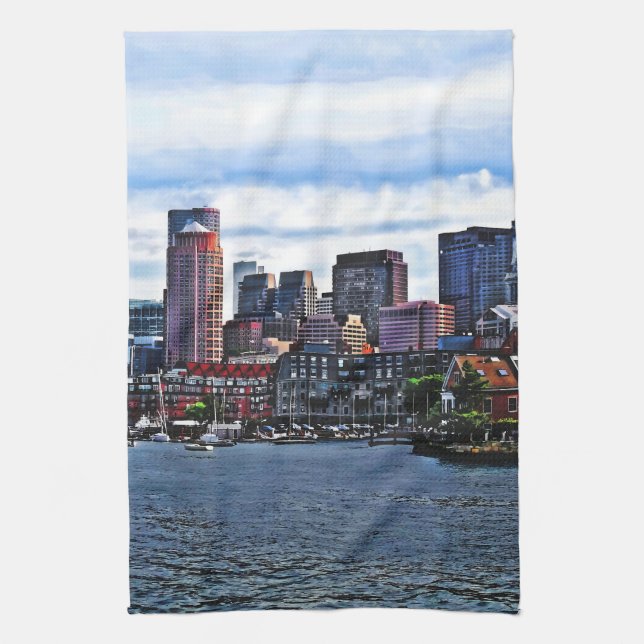 Boston MA - Inner Harbour Tea Towel (Vertical)